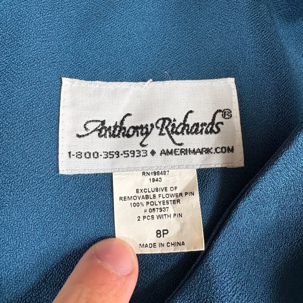 Anthony Richards Womens 8P Teal Blue V-Neck Sleeveless Fit Flare A-Line Dress - Picture 2 of 3